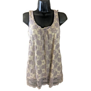 Cabi Tank Top Womens Size XS Sleeve Blouse Shirt Lace Overlay Career Casual